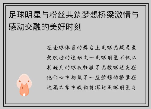 足球明星与粉丝共筑梦想桥梁激情与感动交融的美好时刻